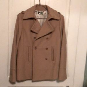 J Crew tan wool double breasted pea coat